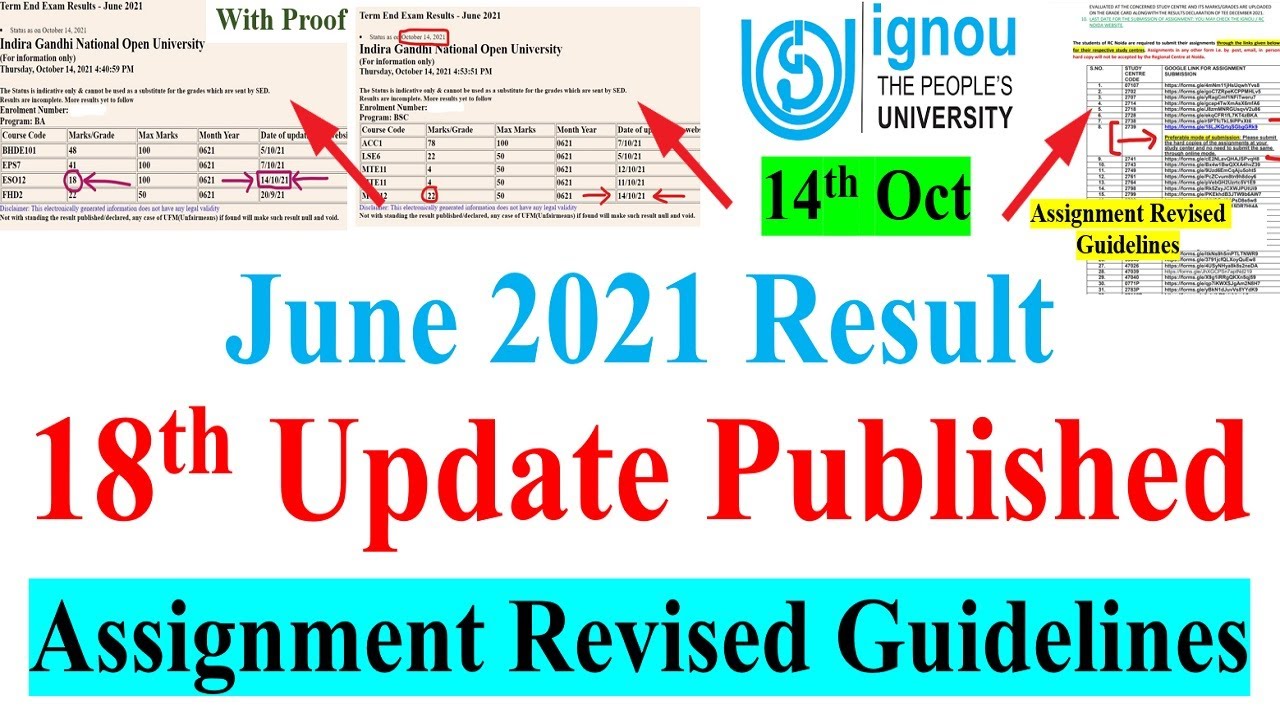 IGNOU JUNE 2021 Exam Result 18th Update Published || Assignment Submission Revised Guidelines