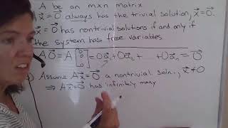 Homogeneous system with nontrivial solutions has free variables