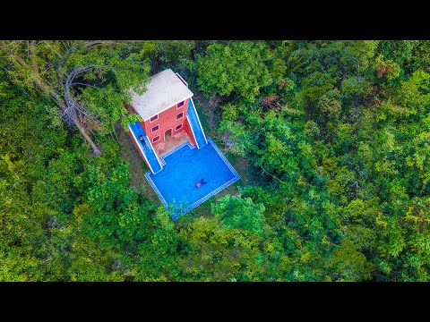 Building-a-Multi-Storey-Villa- Build Water Slide House Around Underground Swimming Pool