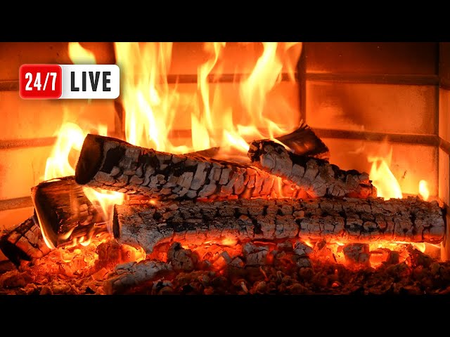 🔥 FIREPLACE 4K (LIVE 24/7). Relaxing Fireplace with Burning Logs and Crackling Fire Sounds class=