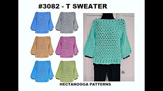 CROCHET PATTERN, Easy T Sweater, make any size, VIDEO #2519