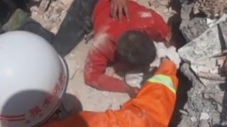 Woman and baby rescued from the rubble after China earthquake