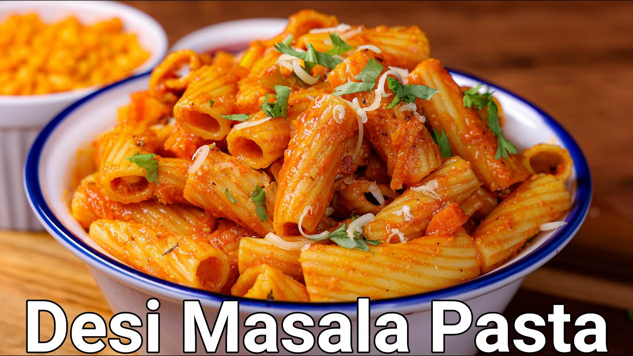 Desi Masala Pasta with Special Homemade Spicy Pasta Sauce Indian Style Hot and Spicy Cheese Pasta image