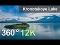 Kronotskoye Lake. The biggest lake of Kamchatka, Russia. Aerial 360 video in 8K