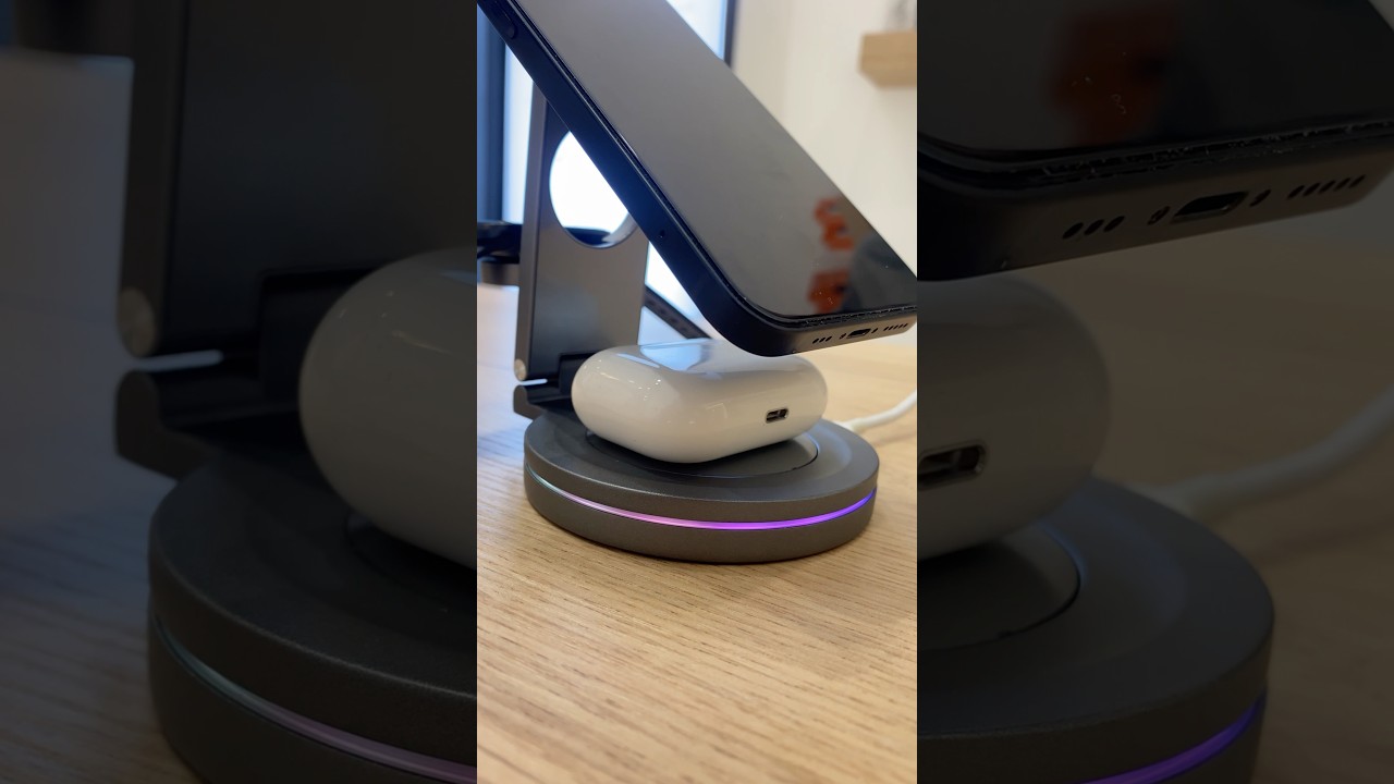 Porodo Rotating Base Three-Device Wireless Charger Stand.
