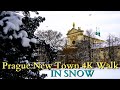 4K Walk in Prague's New Town Covered in Snow 2021 - Naplavka Riverbank, Dancing House, Streets