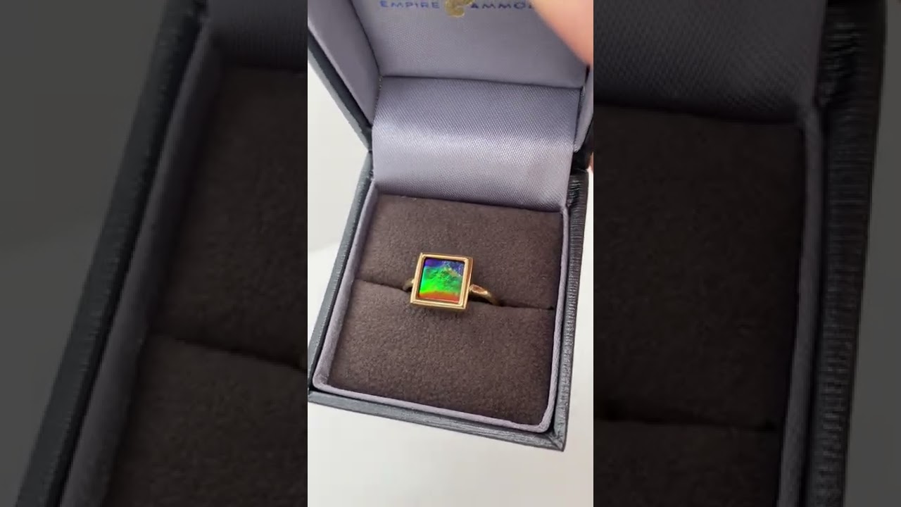 Ammolite Gold Ring with a 8mm Square Gemstone PN E21321