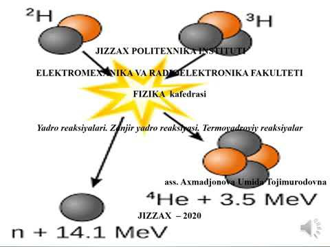 Yadro reaksiyalari. Zanjir yadro reaksiyasi.Termoyadro reaksiyalari