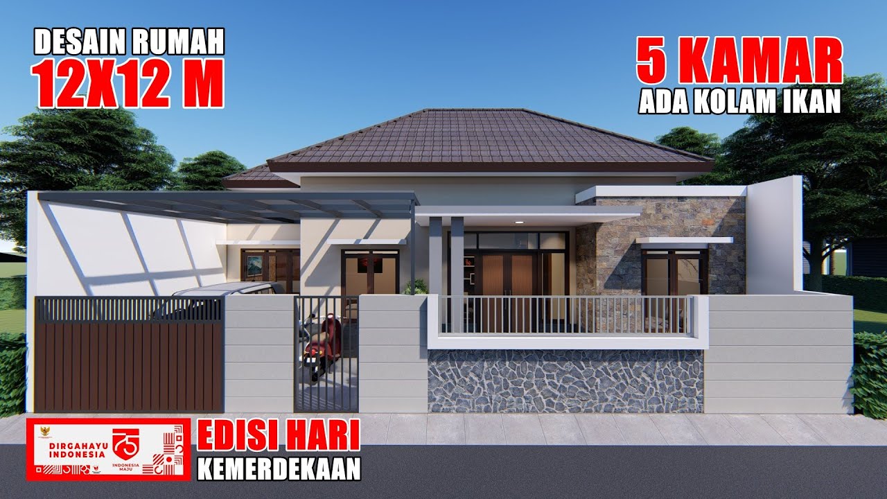  DESAIN  RUMAH  12X12 M 5  KAMAR TIDUR ADA KOLAM IKANNYA YouTube