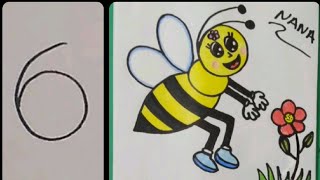 How to draw a bee using number 6/كيف ترسم نحلة باستخدام الرقم 6/shorts