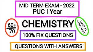PUC I Year - CHEMISTRY - Important Fix Questions with Answers - Mid Term 2022 screenshot 1