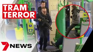 Terrifying ordeal on a tram – the moment police taser a knife wielding man | 7NEWS