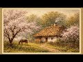 Vintage Ukrainian Spring Village Painting – 1 Hour Artwork with Blossoming Cherry Trees
