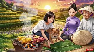 Authentic Vietnamese Village Cooking | Grilling Corn &amp; Sweet Potatoes on Charcoal | Ghibli Style
