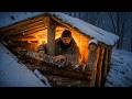 Building a Warm Underground Shelter in Deep Snow | Cozy Fireplace & Log Roof