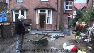 Stone paving, lawn, sleepers, drainage. Coventry. April 2012.