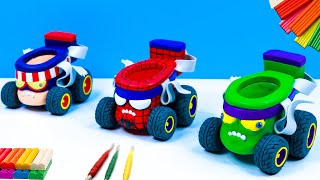 Tractors mix toilet superheroes Spiderman, Hulk, Captain America with clay 🧟 Polymer Clay Tutorial