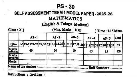 10th class SA-1 Mathematics Question Paper 2025-26 || Self Assessment Term 1 Model Paper