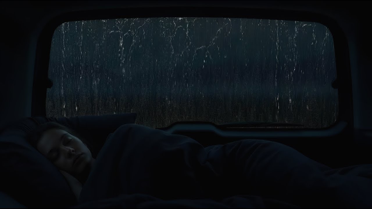 Peaceful Rain Sounds in a Quiet Car at Night for Sleep and Stress Relief