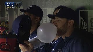 8/17/13: andrew cashner keeps himself busy in the dugout by blowing a
massive bubble with his gum, as tyson ross tries to pop it check out
http://mlb.com/vid...