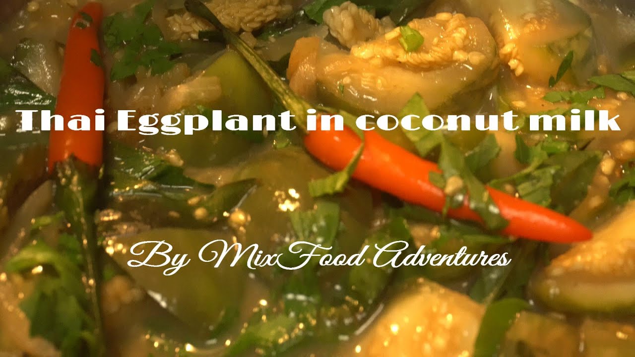 THAI EGGPLANT IN COCONUT MILK. Thai eggplant with dry shrimp and thai