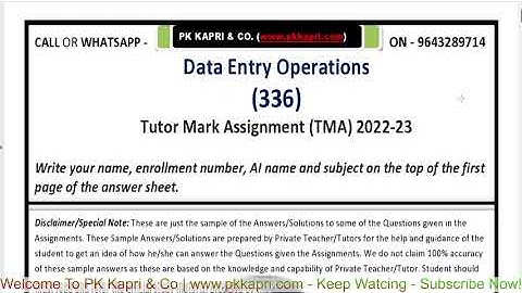 Nios Data Entry Operations 336 Solved Assignment (TMA) 2023 in English Medium