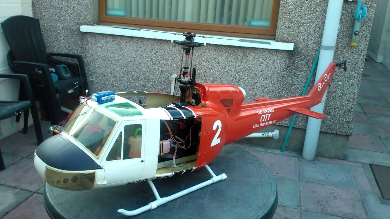large rc huey heli start up and engine test YouTube
