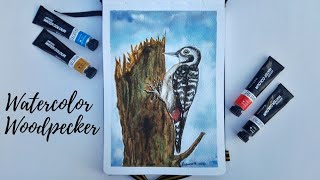how to paint a woodpecker with watercolor | WATERCOLOUR WOODPECKER PAINTING #artomaniacbyrupanwita screenshot 1