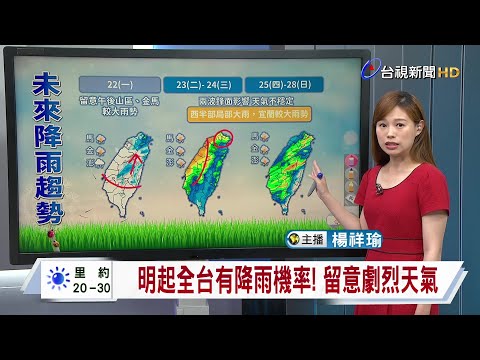 【0422台視午間氣象】週二起雨彈炸到週日！低窪地區防淹水