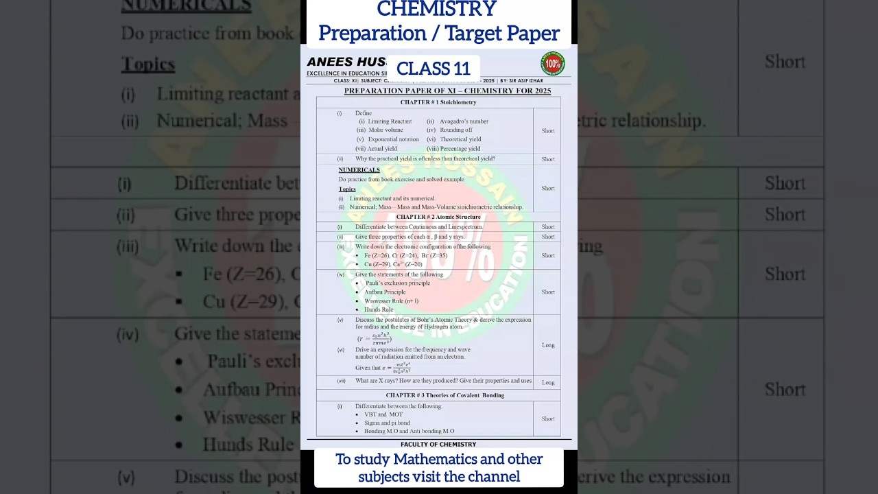 2025 Guess paper class 10 sindh board | Chemistry newtons inn guess paper class 10 
