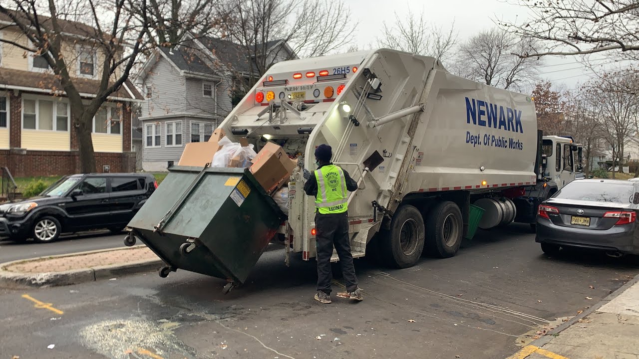 New Way Garbage Truck on Post Christmas Trash in Newark New Jersey