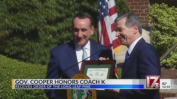 Governor Cooper honors Coach K with the Order of the Long Leaf Pine