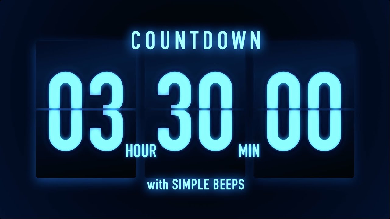 3 Hours 30 Minutes Countdown Timer 🔵 Flip Clock with Simple Beeps