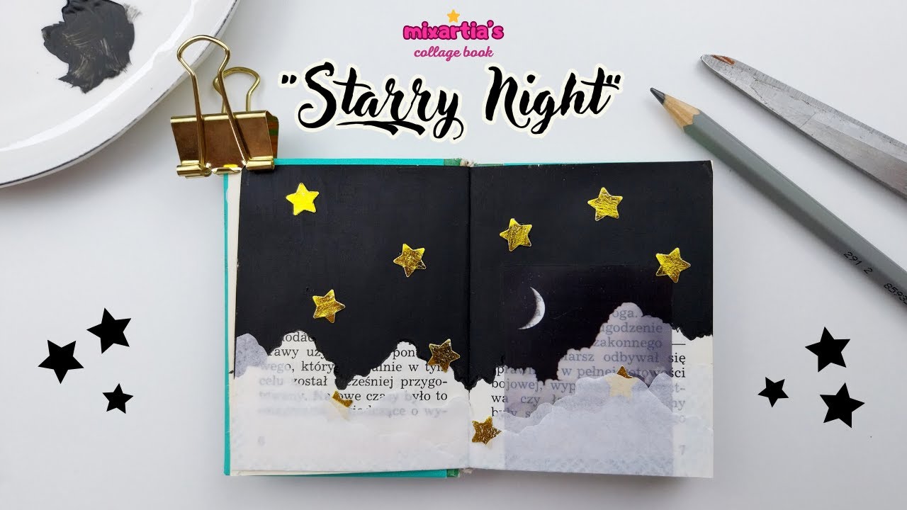 Starry Night | Making simple collage in my pocket book | mixed media art