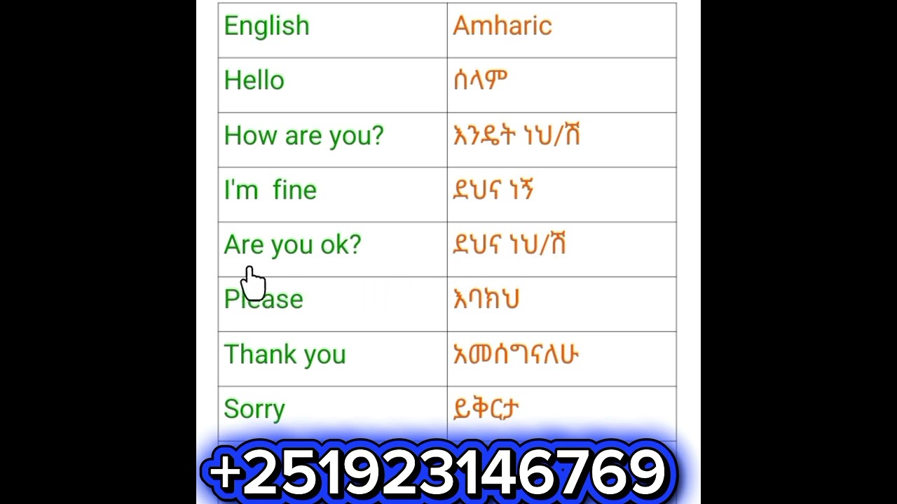 Easy English that we use in day to day life with Amharic meaning @+251923146769