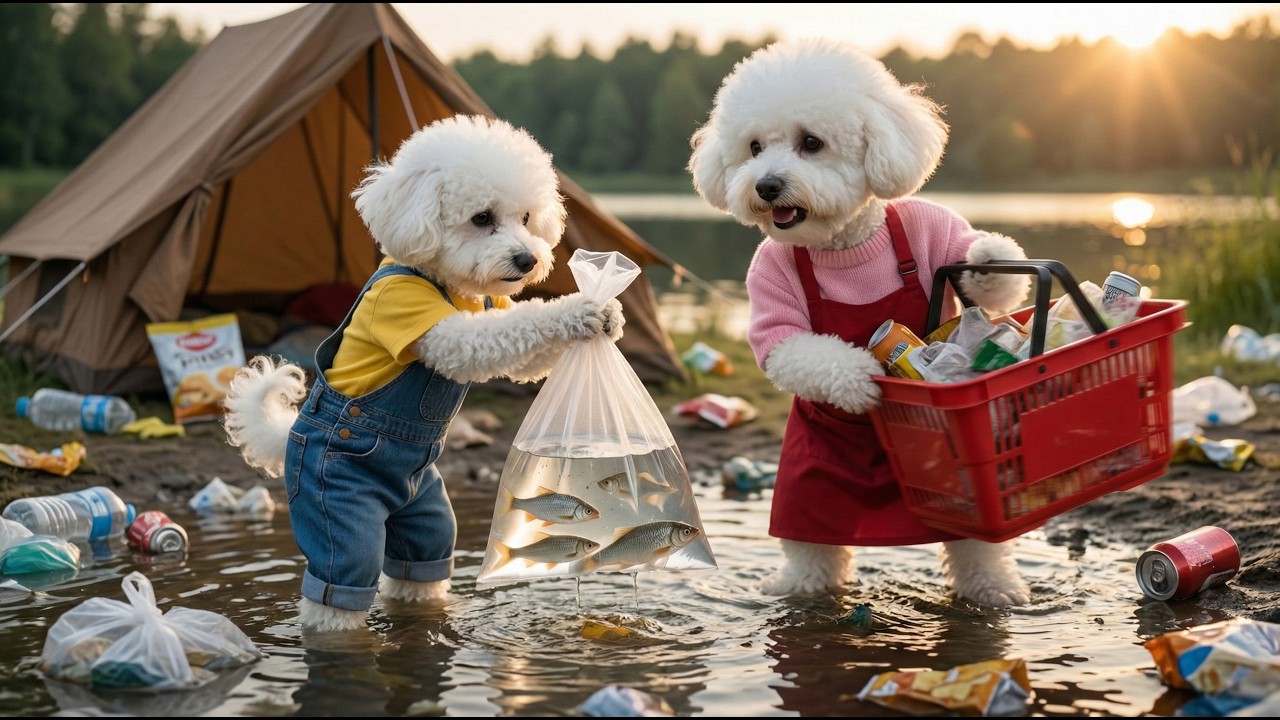 How does Baby Puppy 🐟🗑️ protect the environment? Why is Mom Dog angry?