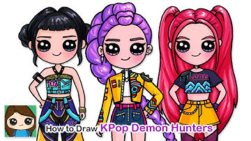 How to Draw Huntrix KPop Demon Hunters Rumi, Zoey & Mira