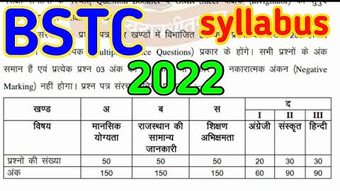 BSTC Syllabus 2022 | Rajasthan BSTC Syllabus 2022 | Pre. D.el.ed Syllabus & Exam Pattern 2022