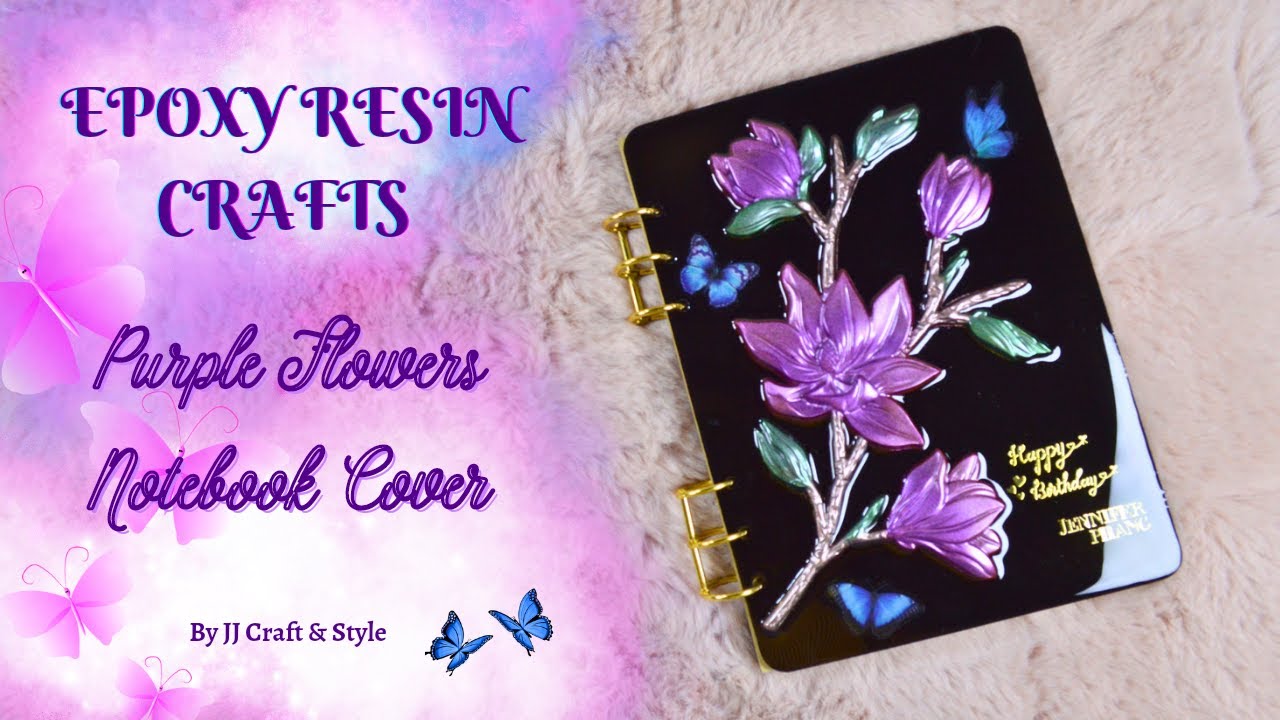 Epoxy Resin Crafts | DIY Resin Notebook Cover | Resin Purple Flowers