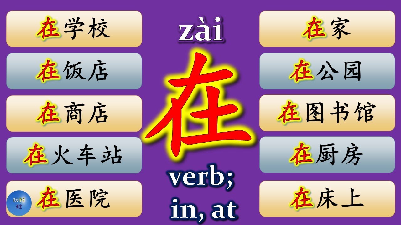 Verb 动词 Preposition 介词 在 How to use in,at i在 in Chinese 学中文,在学校,at ...