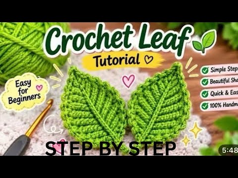 Wow!Crochet Leaf !How to Crochet Cherry Leaf Step by Step Absolutely For Beginners.