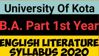 B.A Part 1st Year English Literature Syllabus Paper 2nd | University Of Kota | Uok | English Litt.