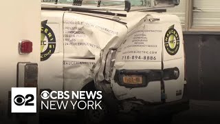 9 people hurt after box truck strikes van, pushing it onto sidewalk in Chelsea