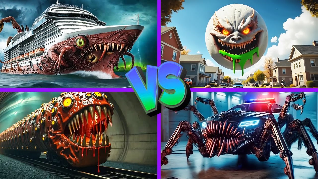 Police Car Monster🆚The Lunar Moon🆚Infected Sea🆚Train Eater - Tiles Hop EDM Rush 🎶