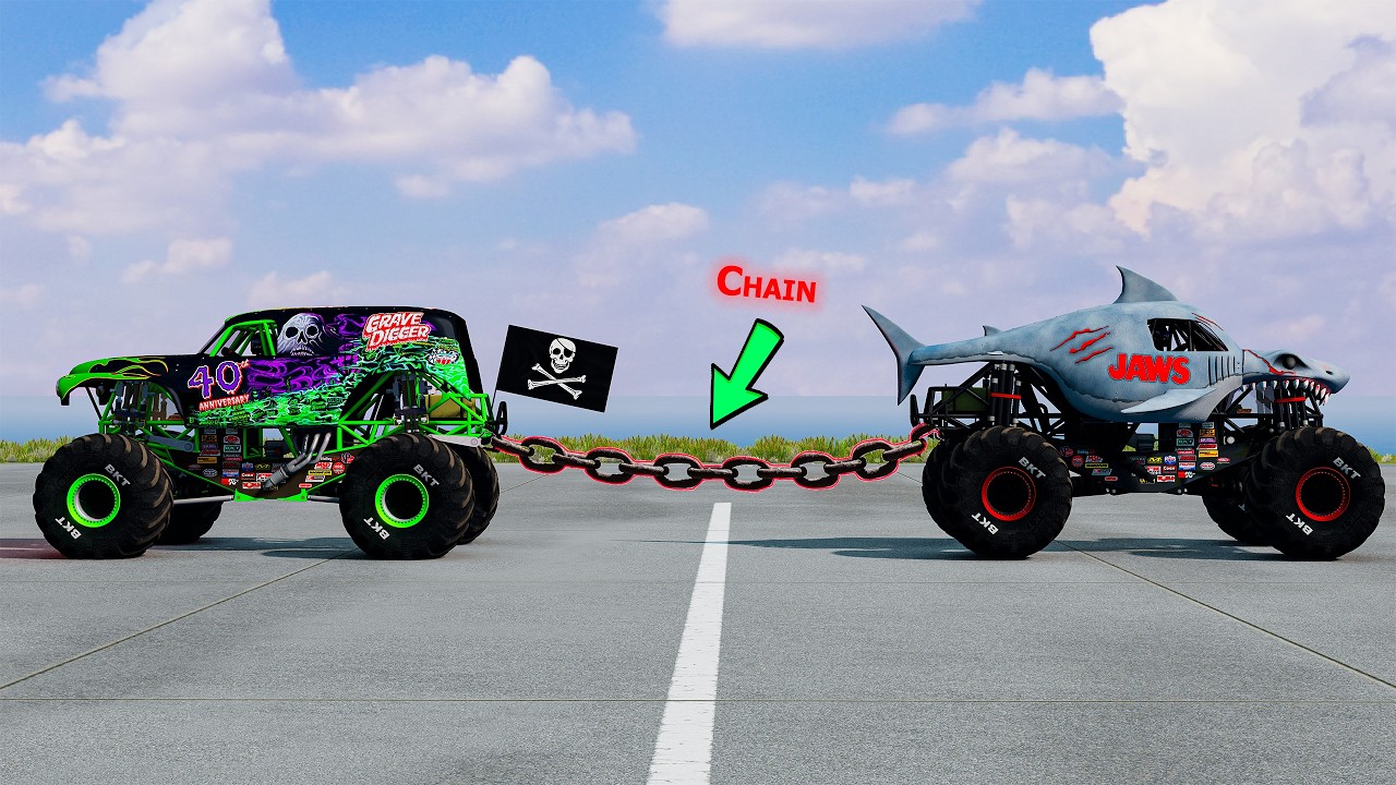 Monster Trucks VS Chain - Beamng Monster Truck Crashes