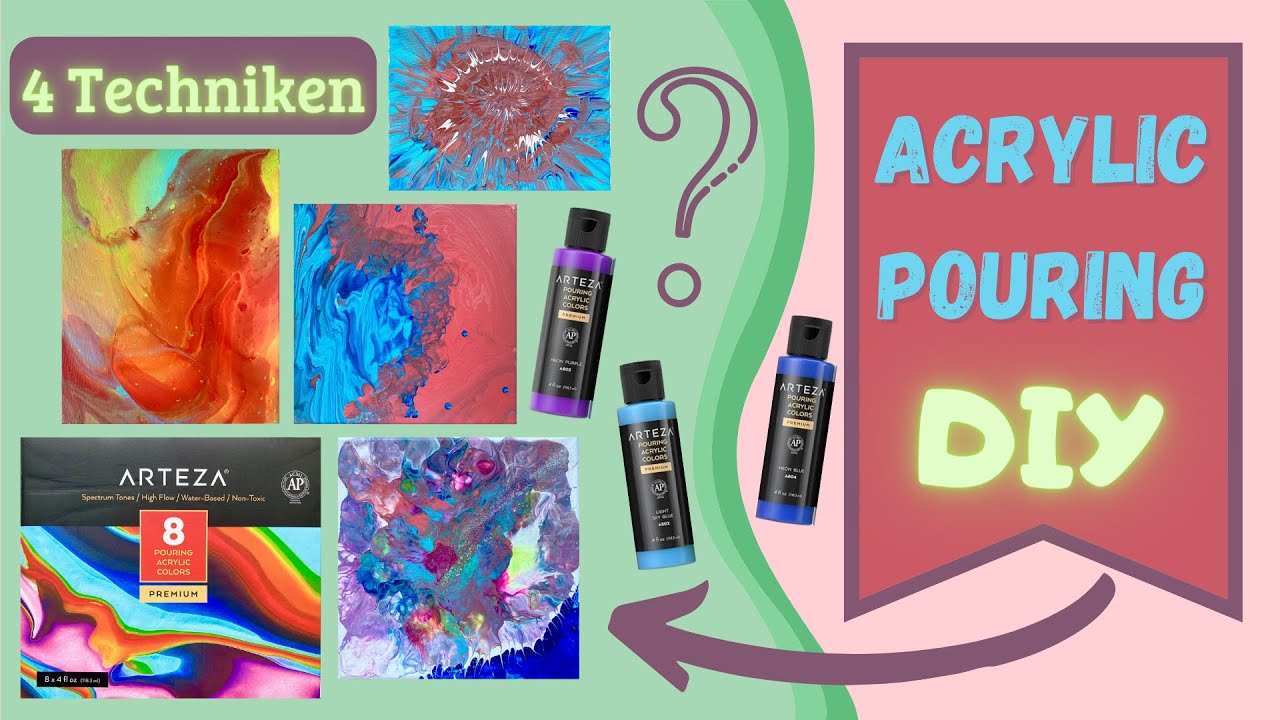 DIY ACRYLIC POURING DEUTSCH / 4 Anfänger Techniken / Arteza Farben Review / 2022 / Creative FIDI