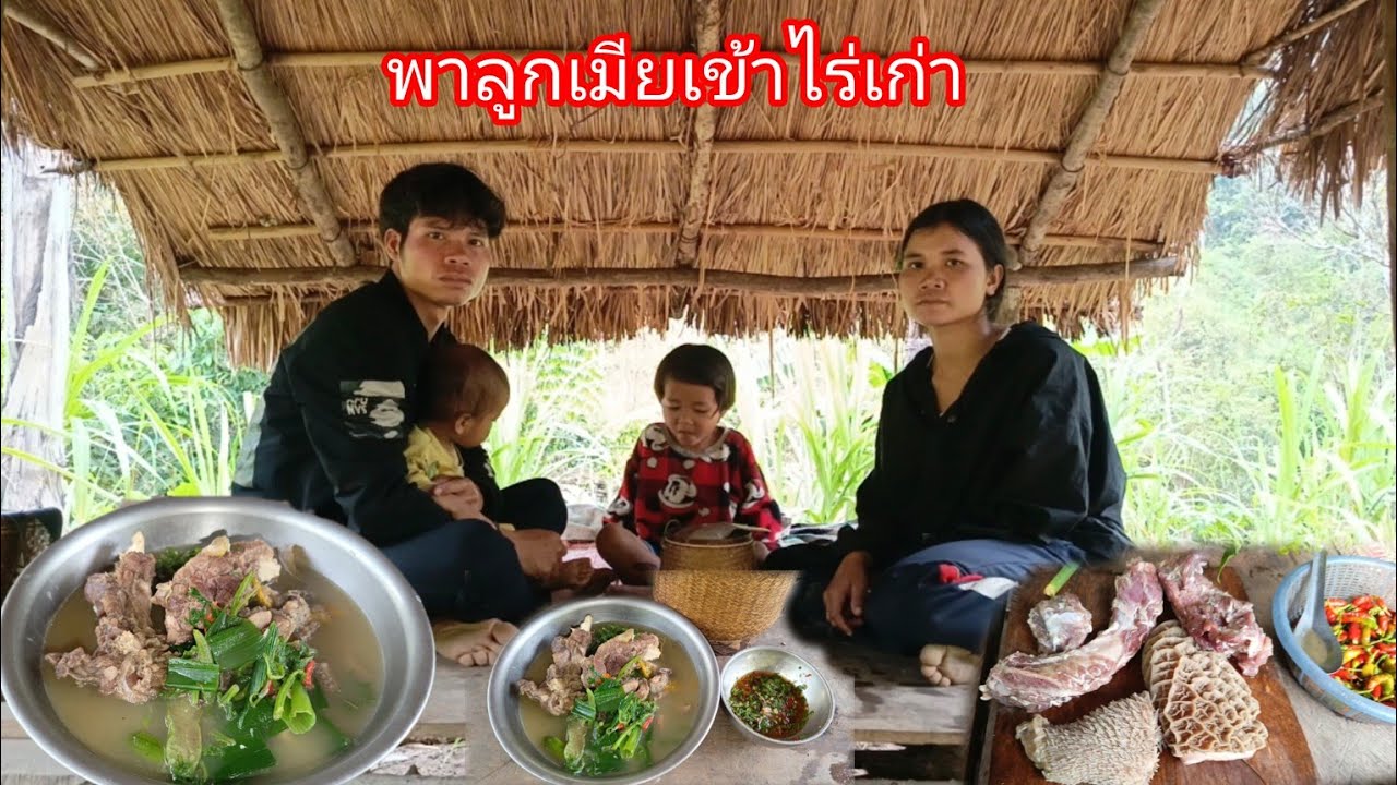 พาลูกเมียเข้าไร่เก่า ปลูกพืชผักในสวน ฝนตกทั้งวันเลย แกงกระดูกควายใส่ผักหลายอย่าง-บ่าวยืง