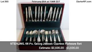 STERLING. 66 Pc. Georg Jensen Cypress Flatware Set