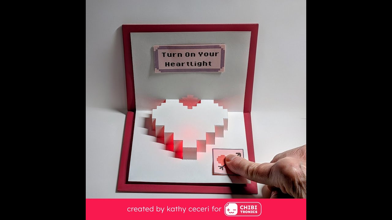 Pixel Beating Heart Card with Chibitronics Red Fade Animating LED