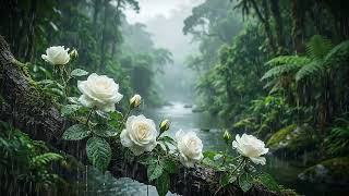 Heavy Rain in the Forest & White Roses | Peaceful Rain Sounds for Sleep